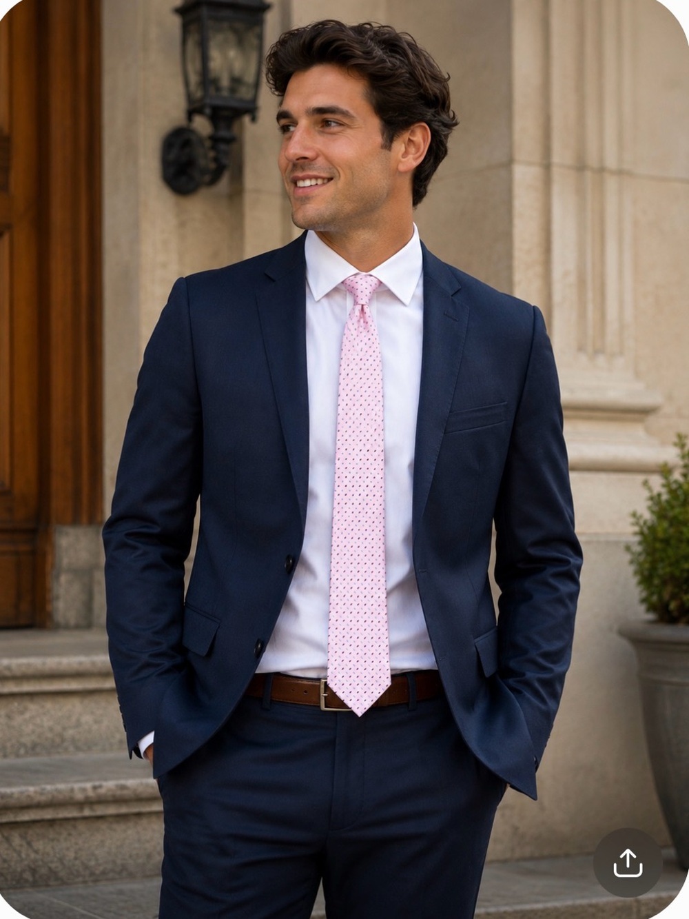 Bar III Navy Suit with Light Pink Tie